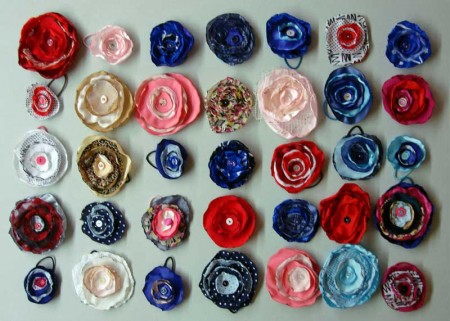 Fabric flowers for shoeboxes