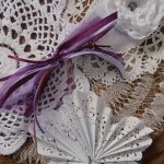 Doilies, burgundy and lavender