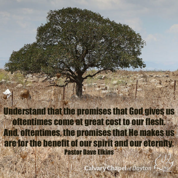 Understand that the promises that God gives us oftentimes come at great cost to our flesh. And, oftentimes, the promises that He makes us are for the benefit of our spirit and our eternity.