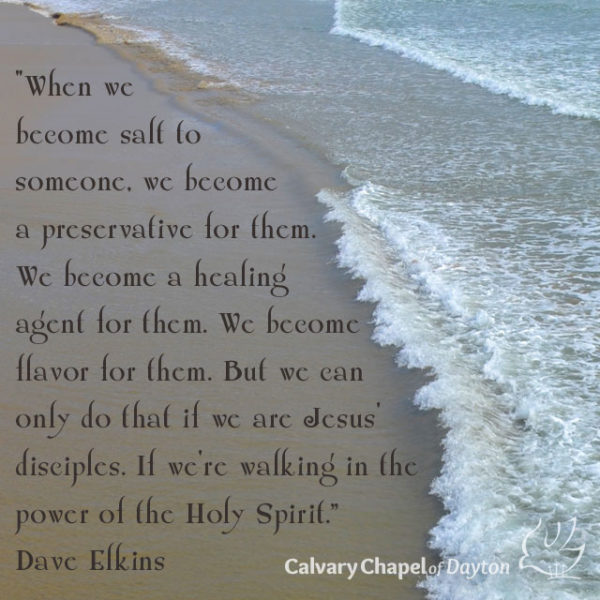 When we become salt to someone, we become a preservative for them. We become a healing agent for them. We become flavor for them. But we can only do that if we are Jesus' disciples. If we're walking in the power of the Holy Spirit.