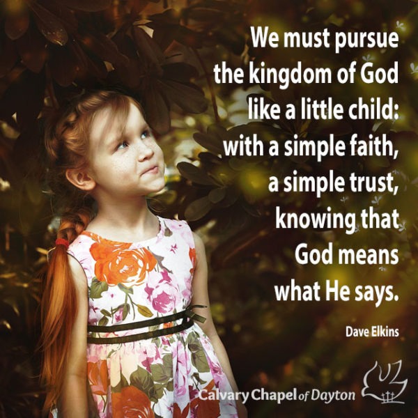 We must pursue the kingdom of God like a little child: with a simple faith, a simple trust, knowing that God means what He says.