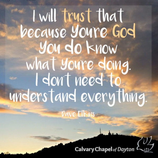 I will trust that because You're God You do know what You're doing. I don't need to understand everything.