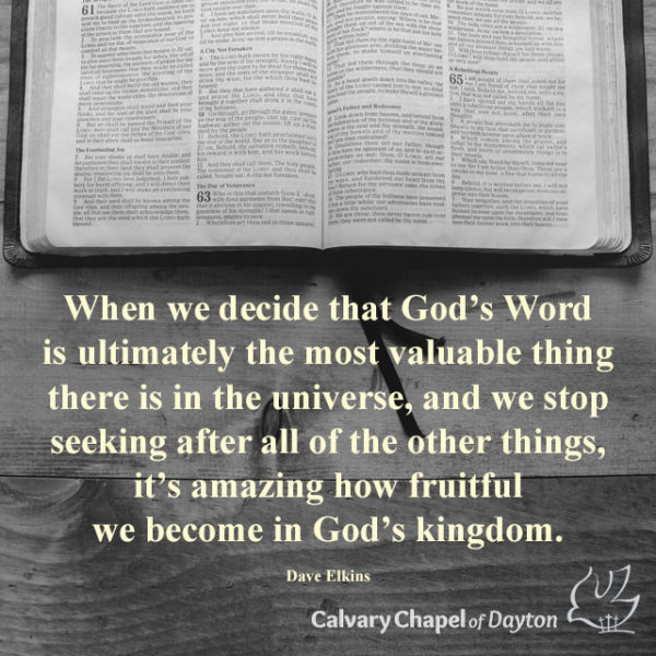 When we decide that God's Word is ultimately the most valuable thing there is in the universe, and we stop seeking after all of the other things, it's amazing how fruitful we become in God's kingdom.