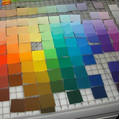 Arranging Color-aid paper 