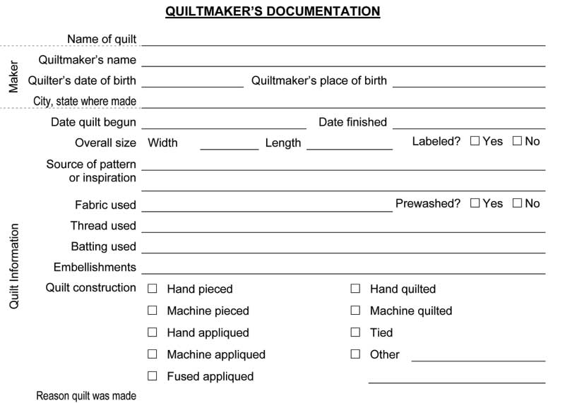 Quiltmaker’s Documentation form revised