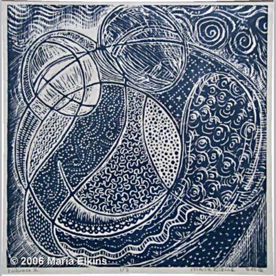Embrace 2 (woodblock) by Maria Elkins