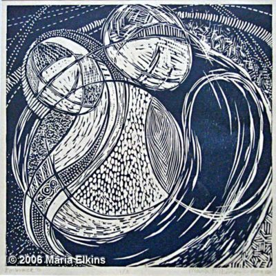 Embrace 3 (woodblock) by Maria Elkins