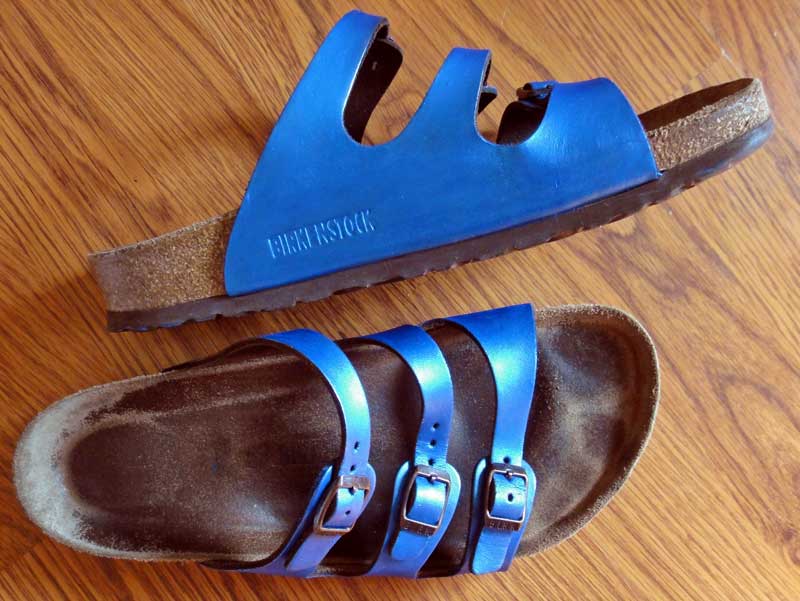 Iridescent blue sandals