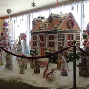 A 7 ft gingerbread house was in a hallway of the French Lick Resort