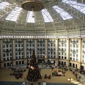 A glimpse of the 200 ft diameter dome and the windows of the West Baden hotel rooms.