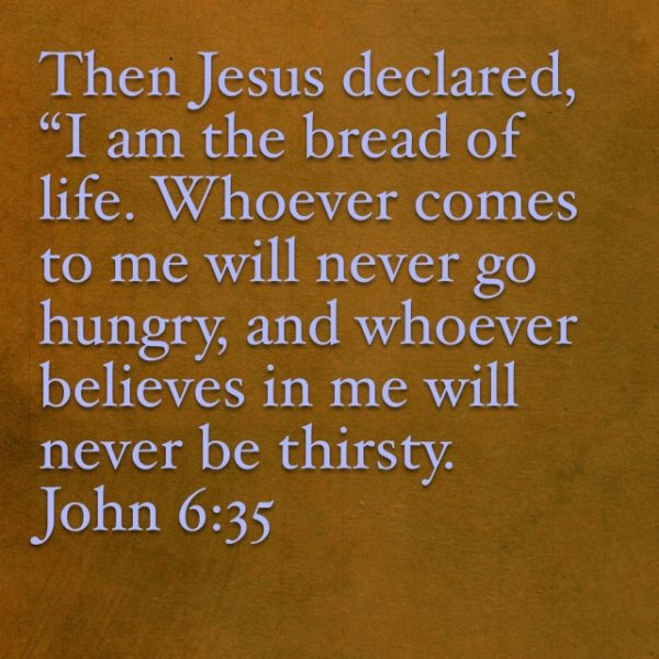 Then Jesus declared, "I am the bread of life. Whoever comes to Me will never go hungry, and whoever believes in Me will never be thirsty."