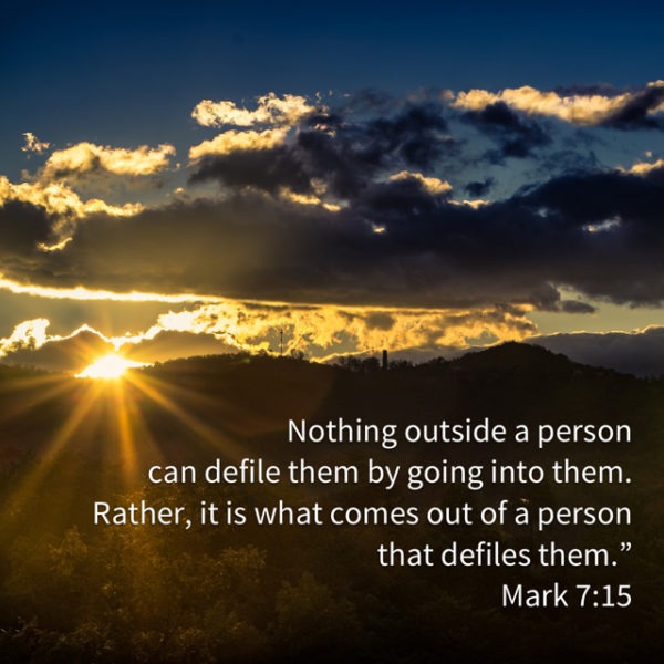 Nothing outside a person can defile them by going into them. Rather, it is what comes out of a person that defiles them.