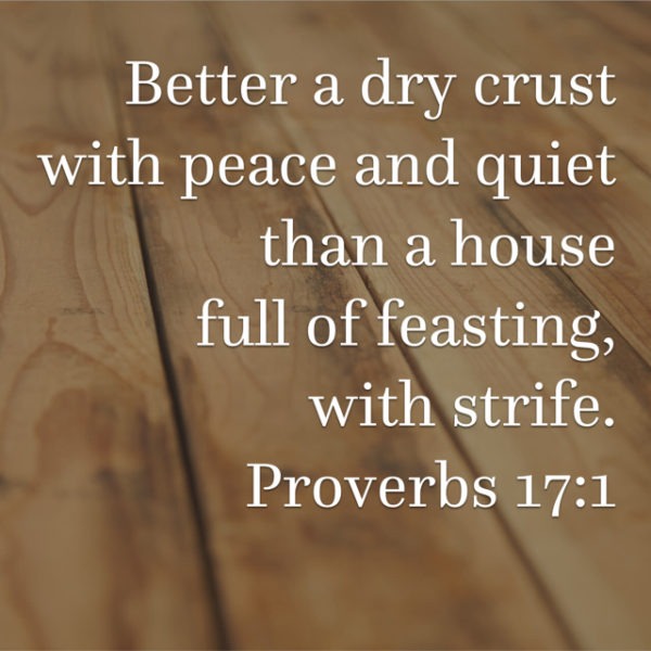 Better a dry crust with peace and quiet than a house full of feasting, with strife.