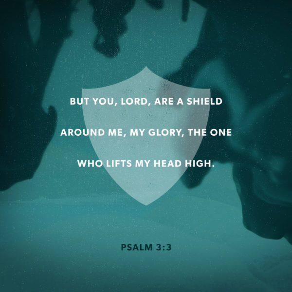 But You, Lord, are a shield around me, my Glory, the One Who lifts my head high.
