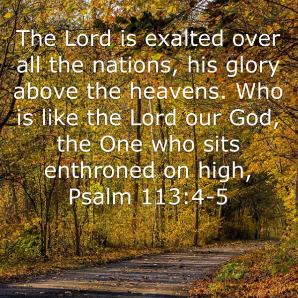 The Lord is exalted over all the nations, His glory above the heavens. Who is like the Lord our God, the One Who sits enthroned on high.