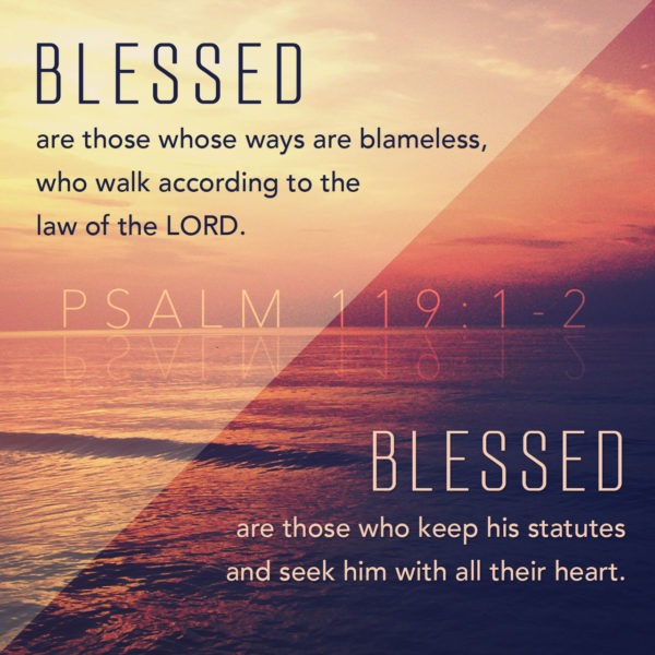 Blessed are those whose ways are blameless, who walk according to the law of the Lord. Blessed are those who keep His statutes and seek Him with all their heart.