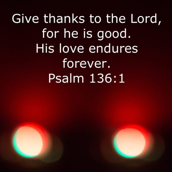 Give thanks to the Lord, for He is good. His love endures forever.